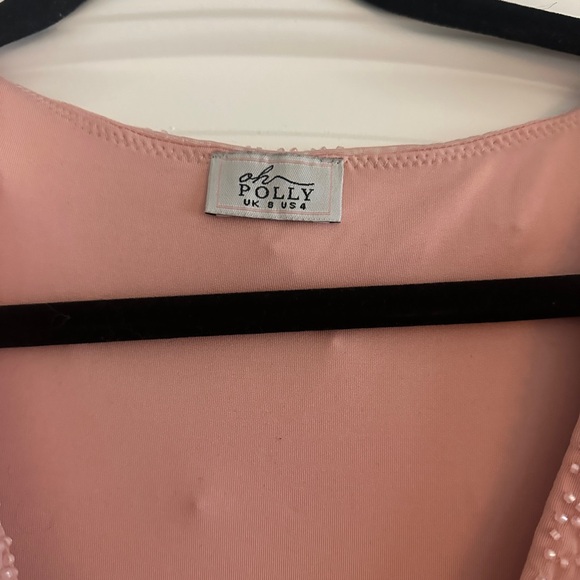 Oh Polly Blush Pink Pearl-Embellished Long Sleeve Mini Dress - Picture 4 of 4